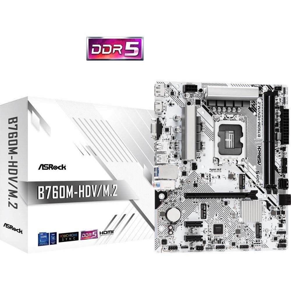 ASROCK Placa base. Intel B760 Express com LGA1700 com Micro-ATX com memória DDR5 B760M-HDV/M.2ASROCK ASROCK Placa base. Intel B760 Express com LGA1700 com Micro-ATX com memória DDR5 B760M-HDV/M.2ASROCK
