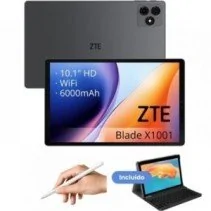 Tablet ZTE Tab Blade X1001W de 10,1", 4 GB de RAM, 128 GB de armazenamento, processador octa-core, cinza. Inclui teclado e canet