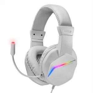 Fones de ouvido com fio Mars Gaming MH122 FRGB com cancelamento de ruído na cor branca.