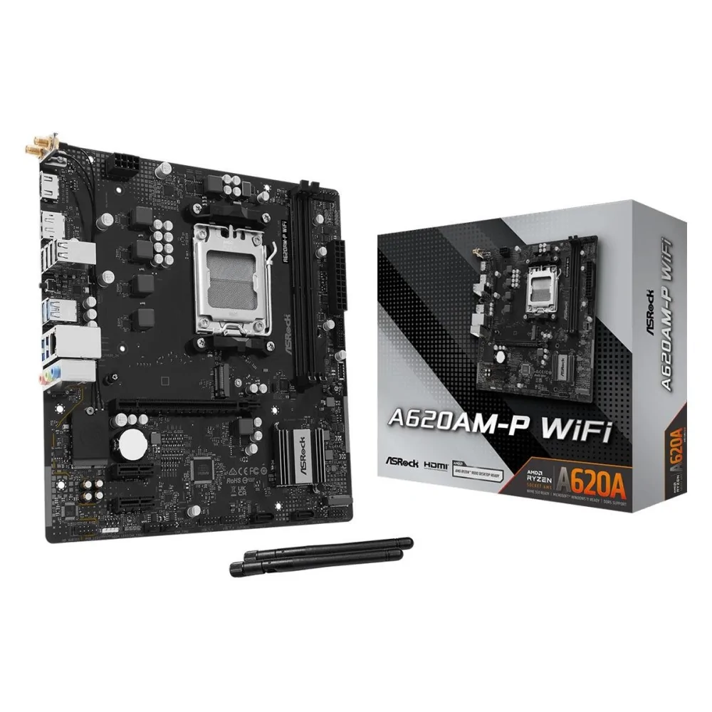 Asrock Placa base AMD A620A Socket AM5 micro ATX A620AM-P WIFI de ASROCK en oferta | Placas Base | Portes grátis